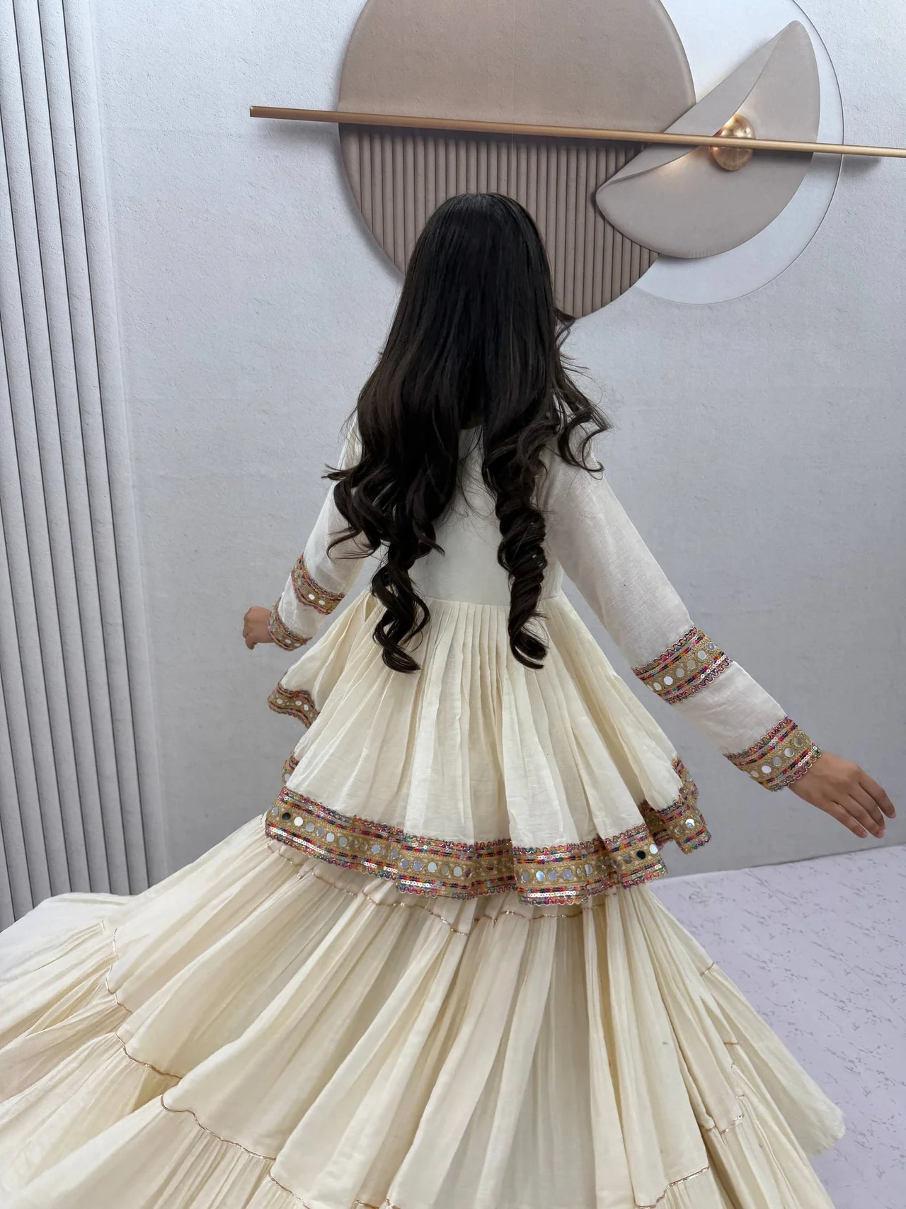Navratri Special Kediyu Style Lehenga Choli for Women in Off White — photo 6 of 10