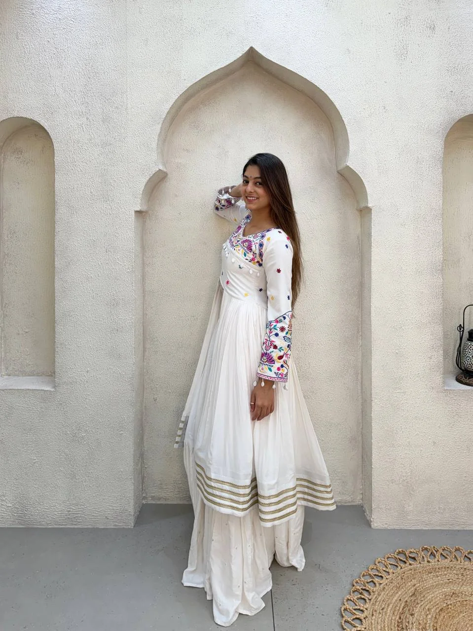 Navratri Collection Reyon Lehenga Choli for Women in Off White — photo 2 of 10