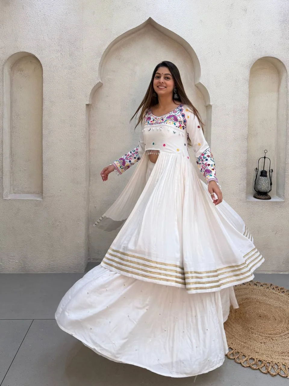 Navratri Collection Reyon Lehenga Choli for Women in Off White — photo 3 of 10