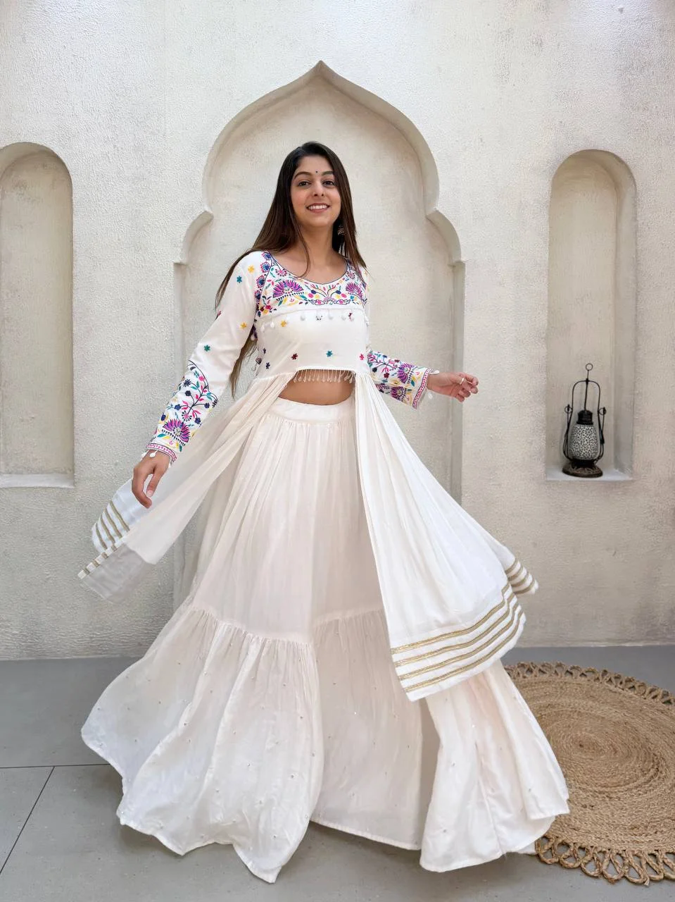 Navratri Collection Reyon Lehenga Choli for Women in Off White — photo 4 of 10