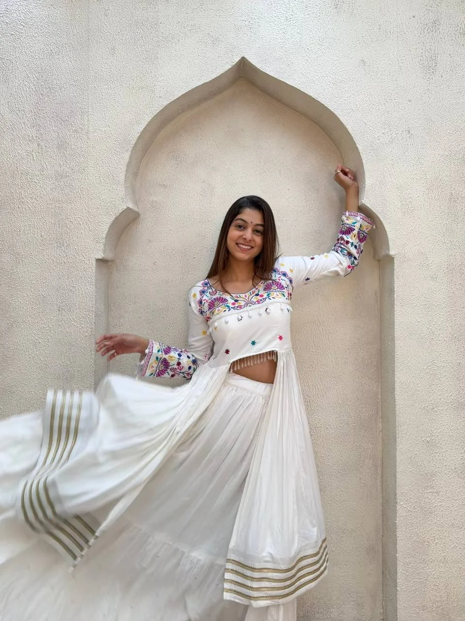 Navratri Collection Reyon Lehenga Choli for Women in Off White — photo 5 of 10