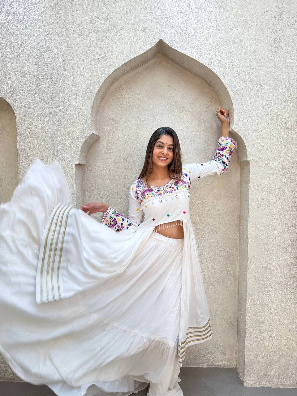Navratri Collection Reyon Lehenga Choli for Women in Off White — photo 7 of 10