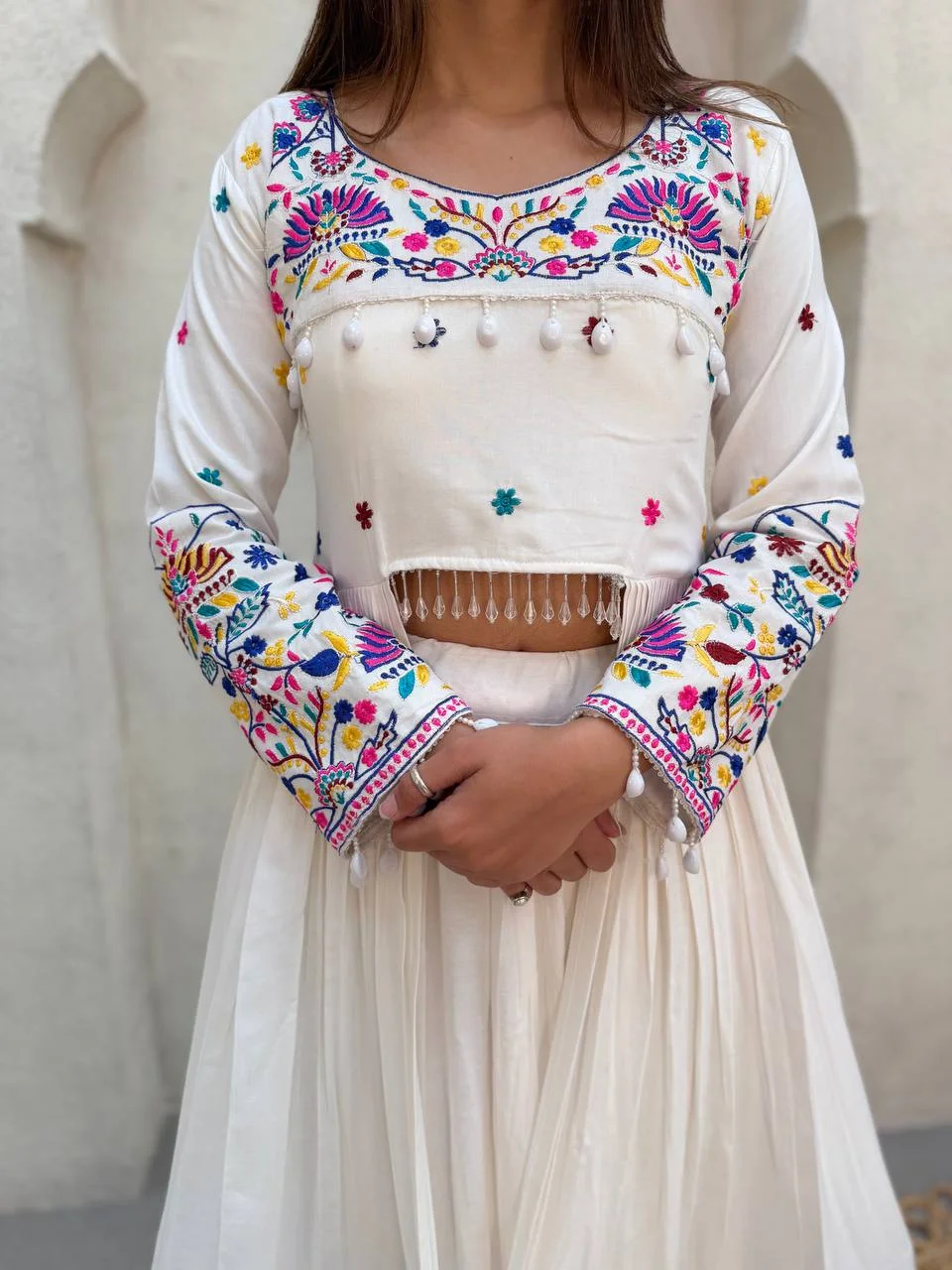 Navratri Collection Reyon Lehenga Choli for Women in Off White — photo 9 of 10