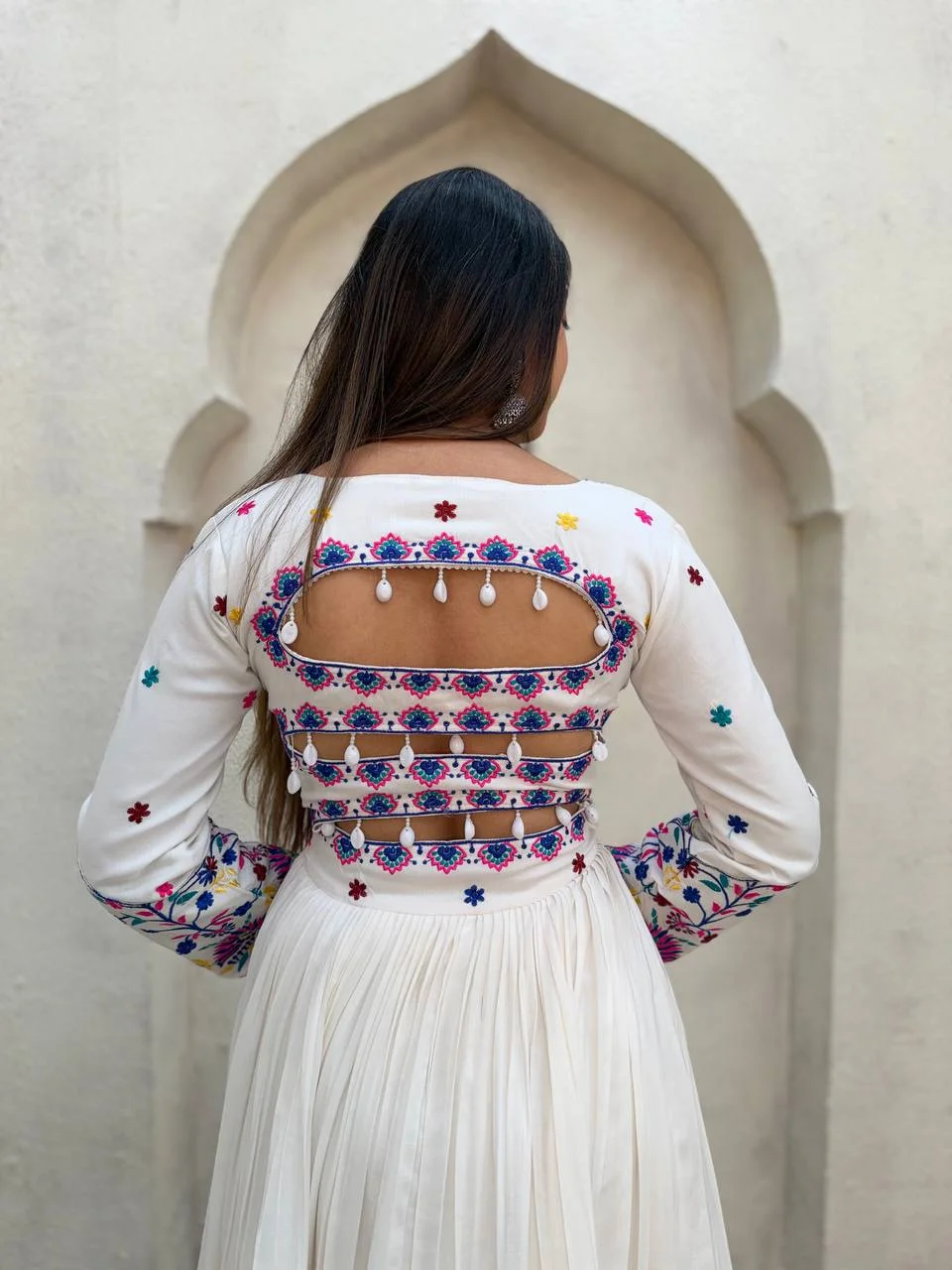 Navratri Collection Reyon Lehenga Choli for Women in Off White — photo 10 of 10