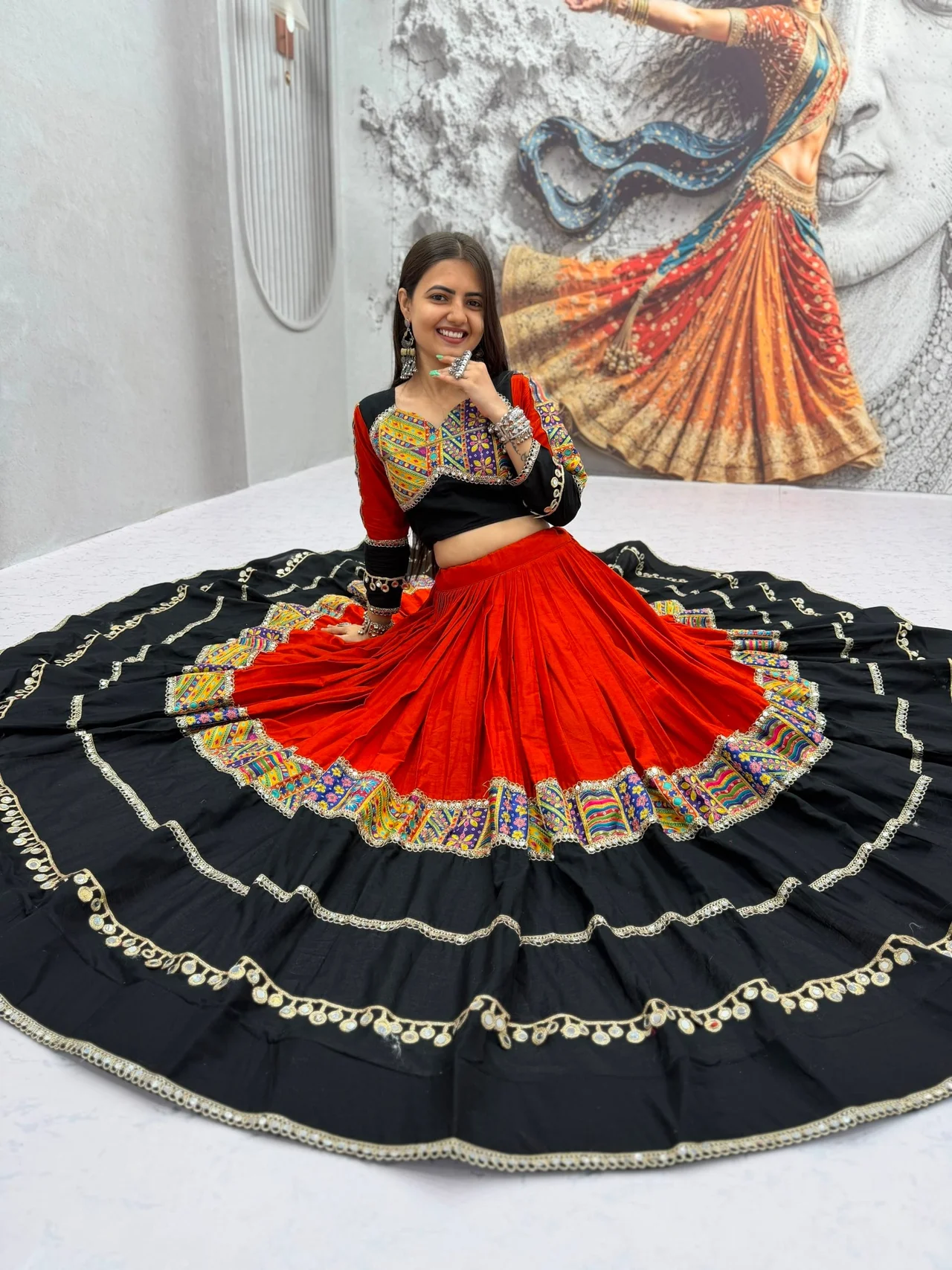 Vidala Clothings Navratri Special Pure Cotton Lehenga Choli in Black — photo 2 of 8