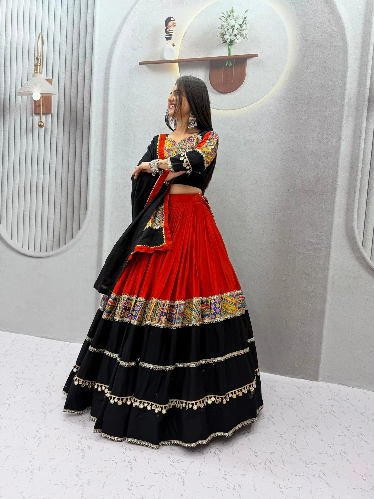 Vidala Clothings Navratri Special Pure Cotton Lehenga Choli in Black — photo 3 of 8
