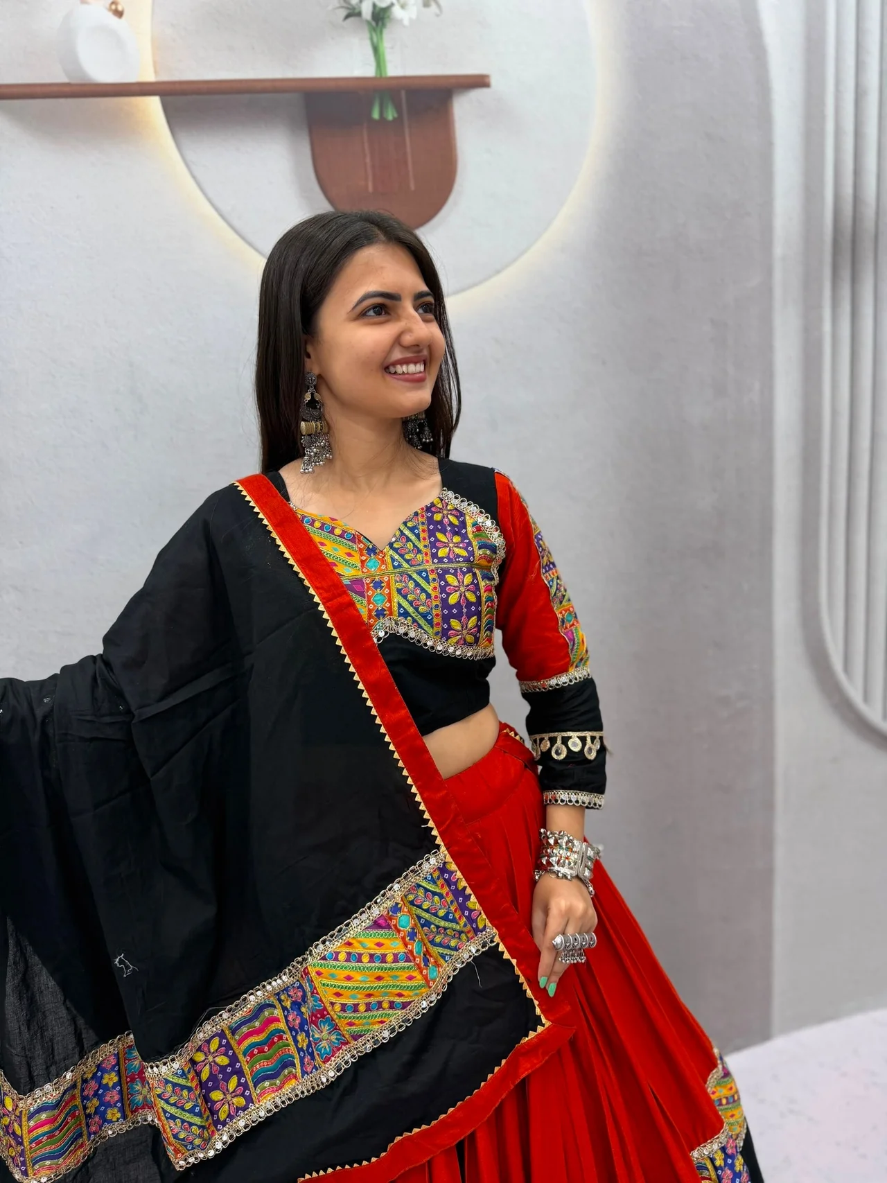 Vidala Clothings Navratri Special Pure Cotton Lehenga Choli in Black — photo 4 of 8