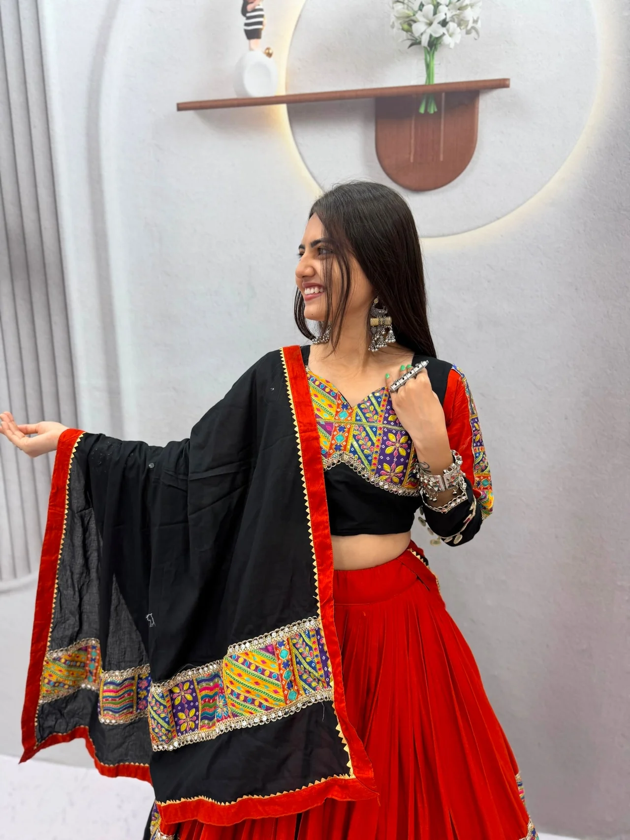 Vidala Clothings Navratri Special Pure Cotton Lehenga Choli in Black — photo 5 of 8