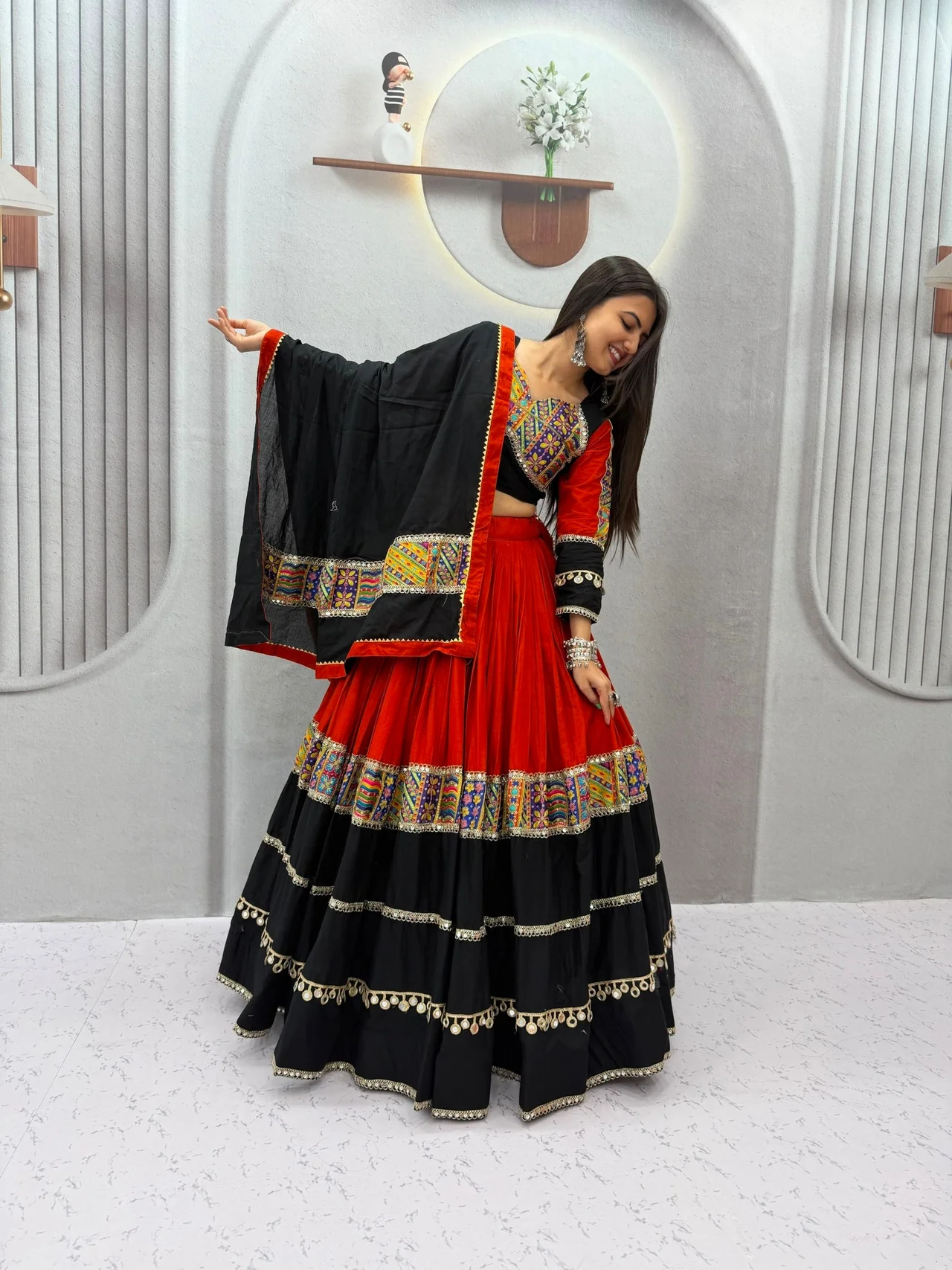 Vidala Clothings Navratri Special Pure Cotton Lehenga Choli in Black — photo 6 of 8