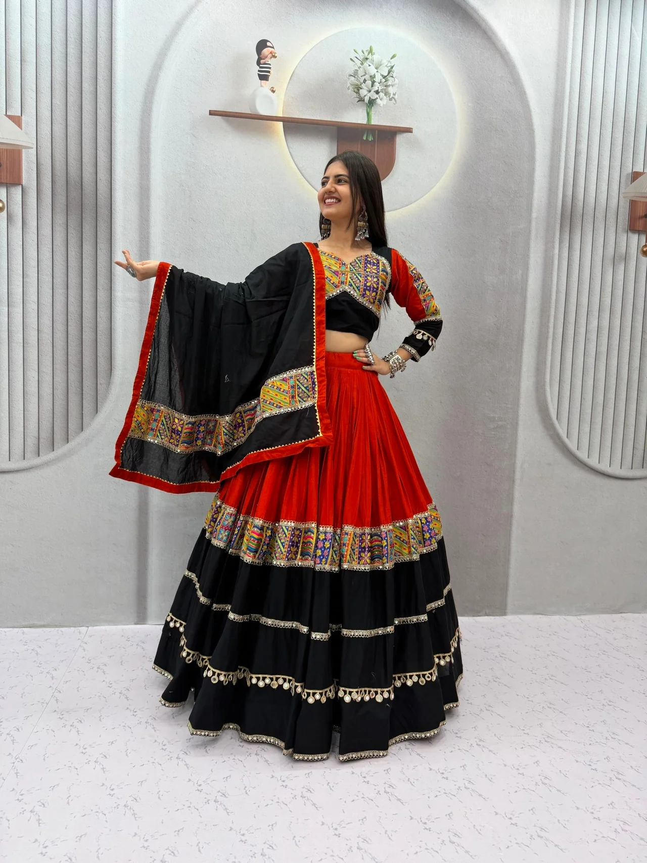 Vidala Clothings Navratri Special Pure Cotton Lehenga Choli in Black — photo 7 of 8