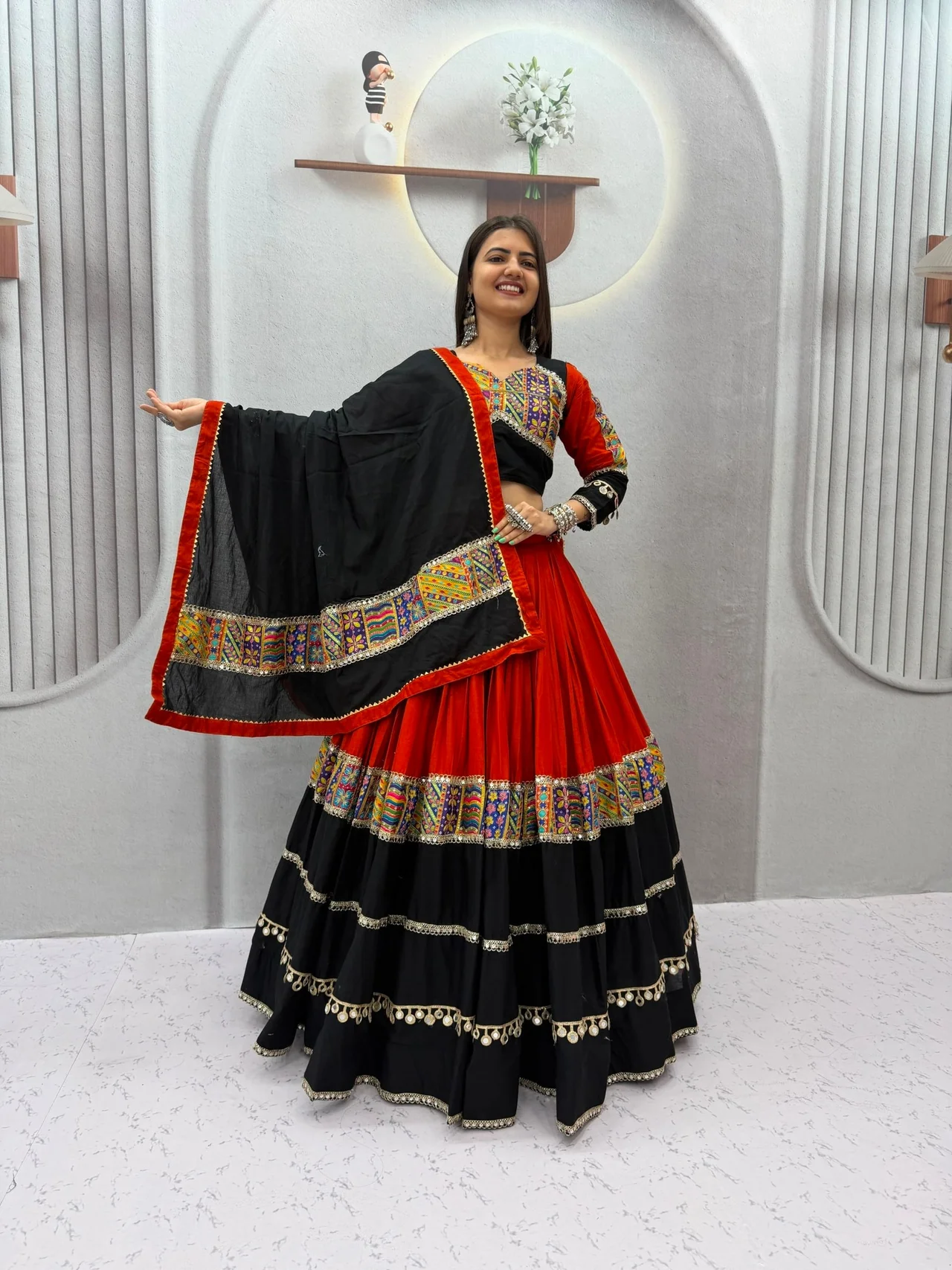 Vidala Clothings Navratri Special Pure Cotton Lehenga Choli in Black — photo 8 of 8