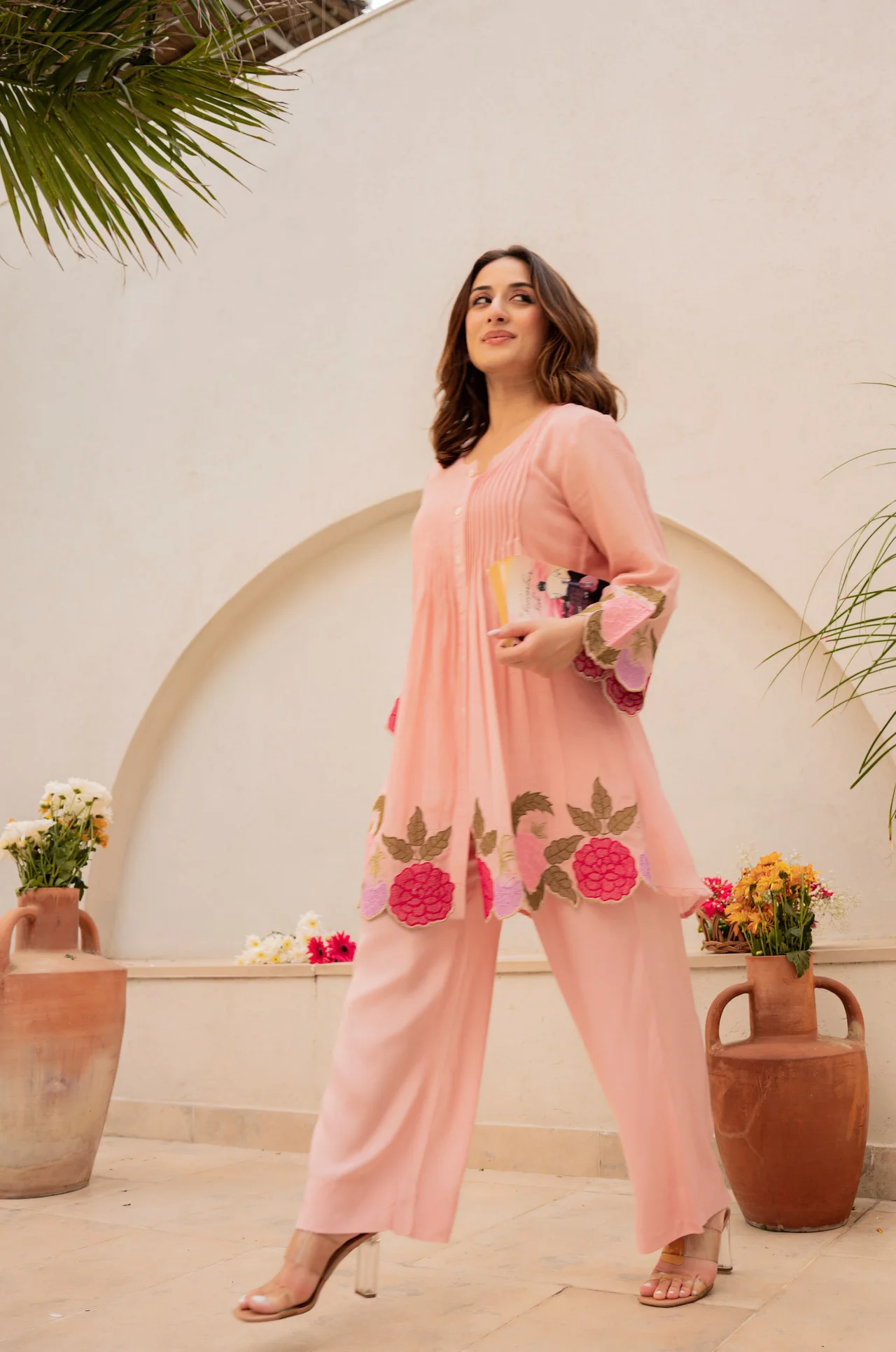 Women's Chanderi Silk Kurta Set with Pant in Peach — photo 8 of 8