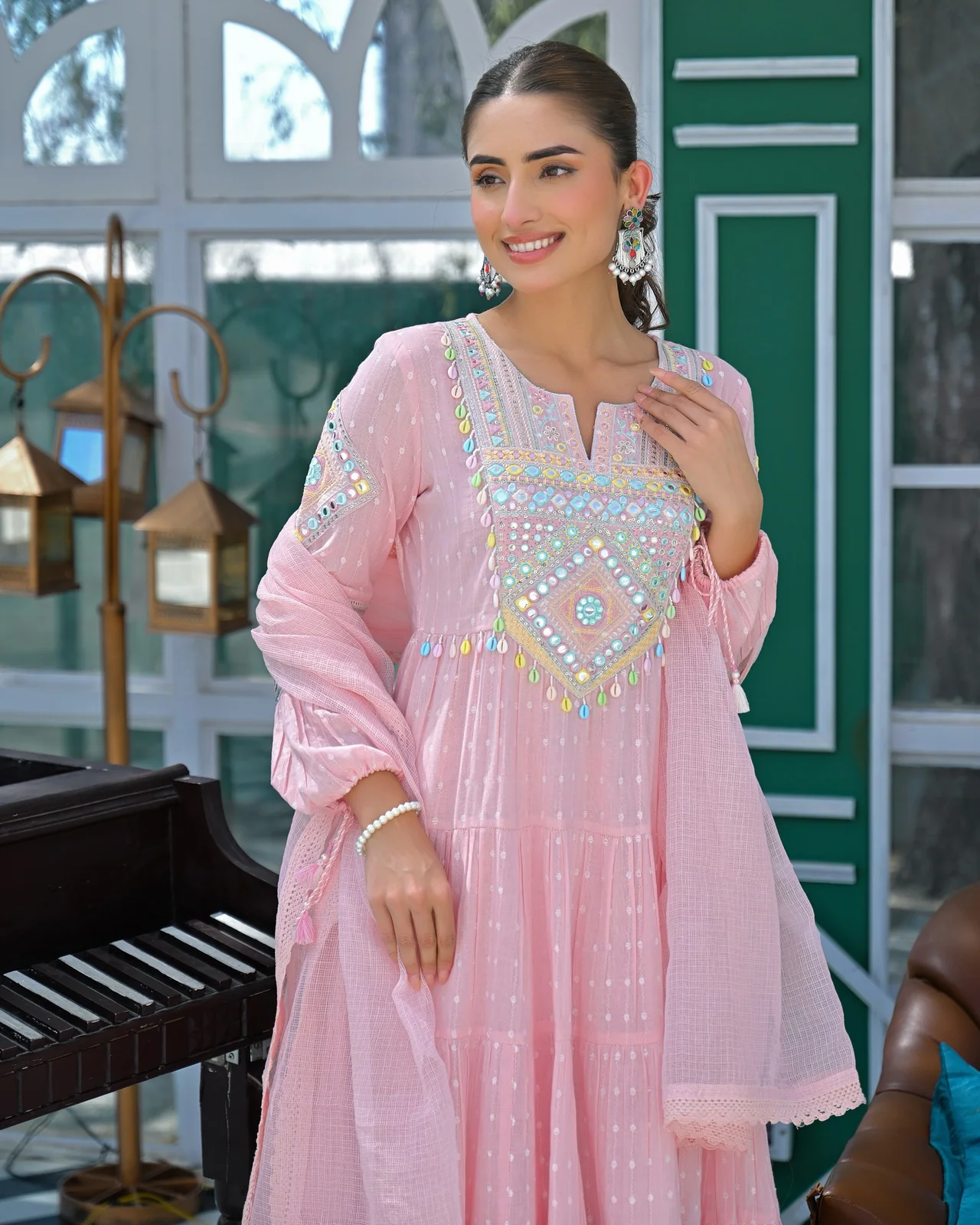 Women's Flex Cotton Kurta Set with Pant and Dupatta in Baby Pink — photo 5 of 6
