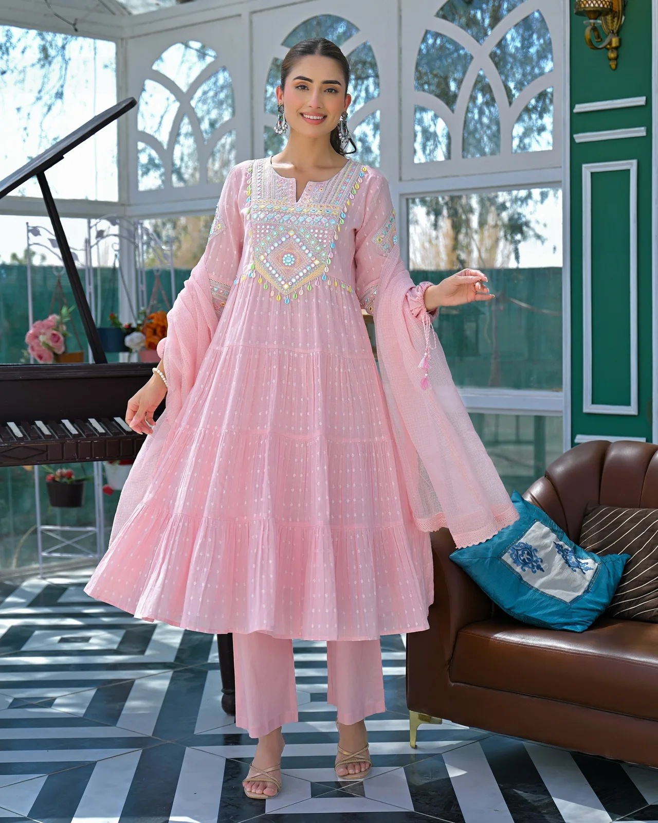 Women's Flex Cotton Kurta Set with Pant and Dupatta in Baby Pink — photo 6 of 6