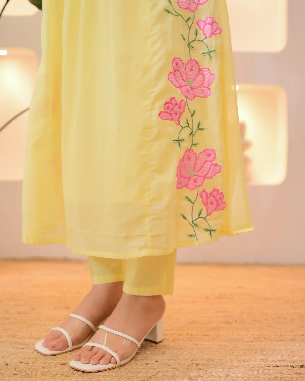 Women's Parampara Silk Kurta Set with Pant and Organza Dupatta in Yellow — photo 2 of 6