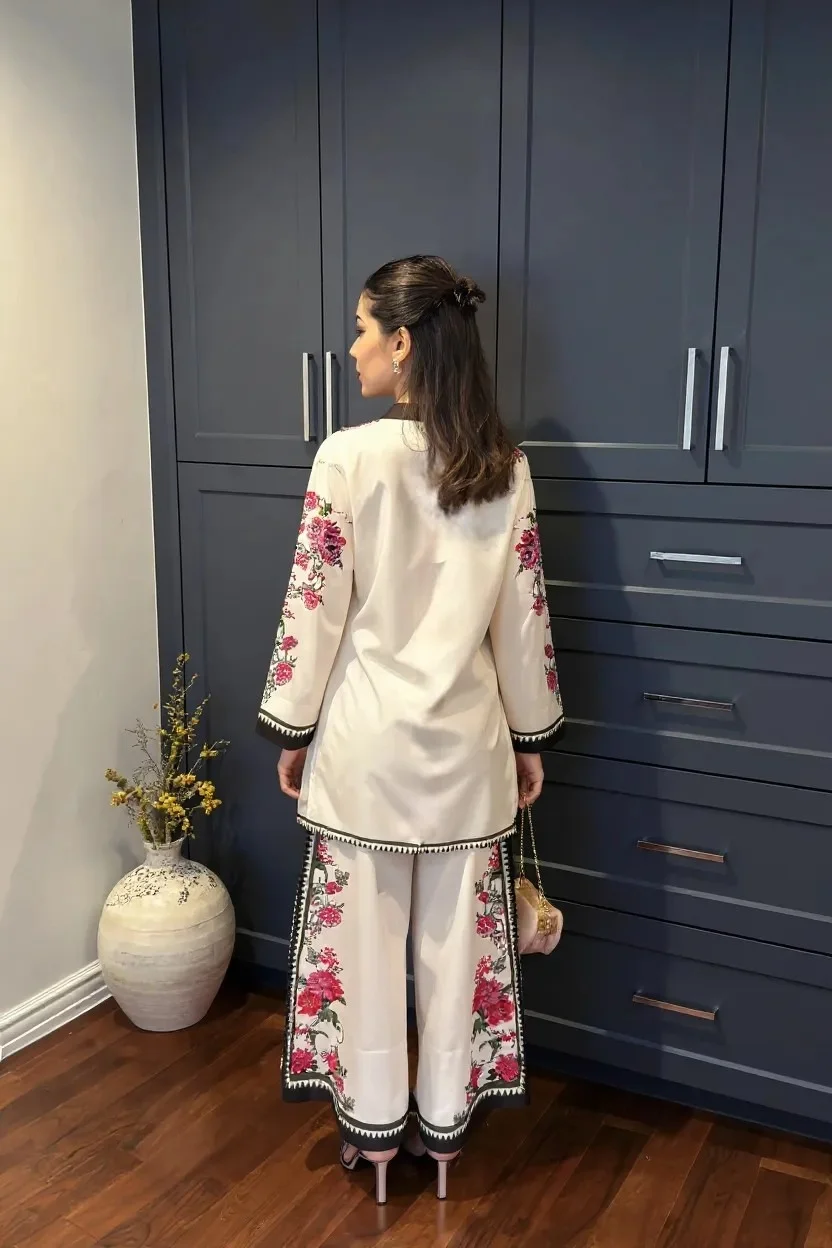 Women's Rayon Printed Kurta Set with Matching Pant in White — photo 6 of 6