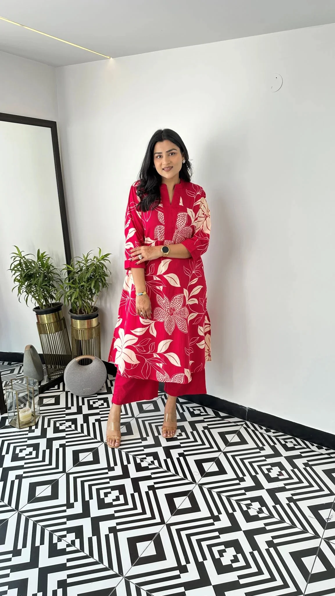 Women's Printed Maslin Kurta Set with Pant in Rani Pink — photo 4 of 6