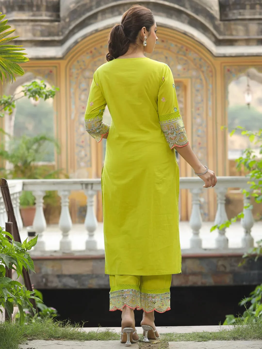 Women's Chanderi Cotton Kurta Set with Pant in Yellow — photo 7 of 7