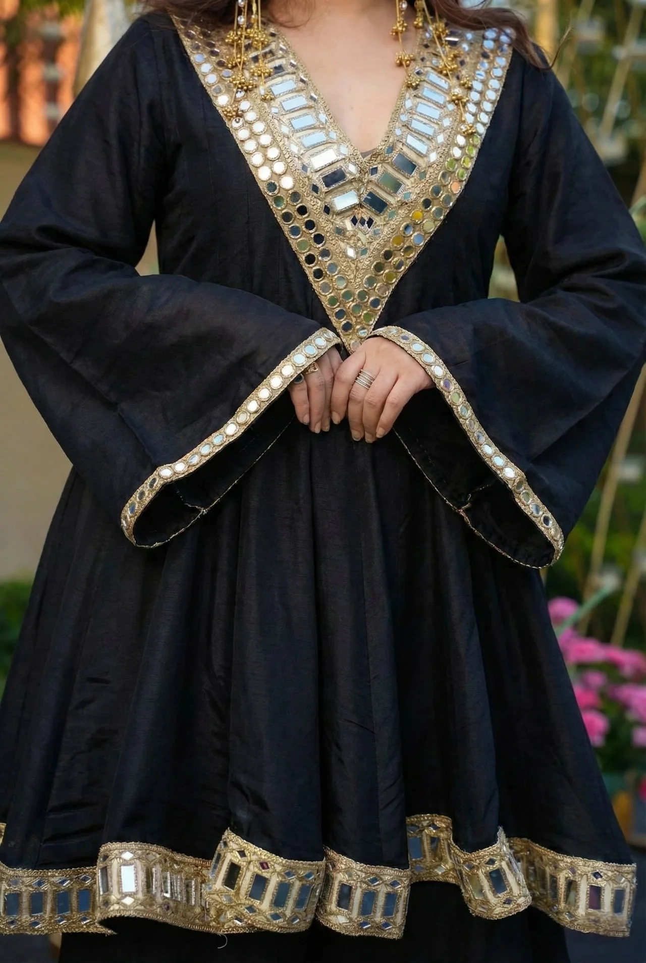 Women's Chinon Kurta Set with Palazzo and Dupatta in Black — photo 2 of 7