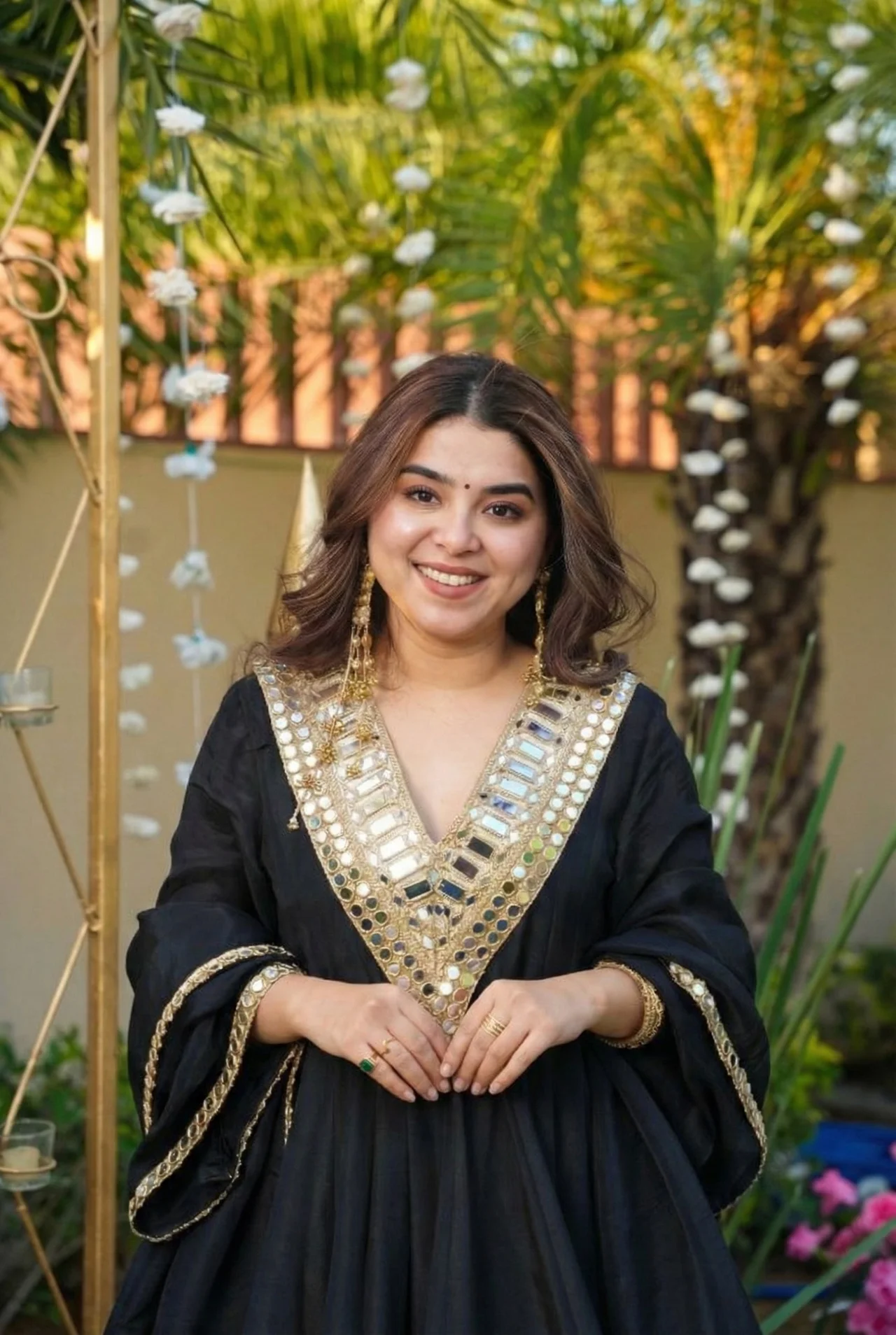 Women's Chinon Kurta Set with Palazzo and Dupatta in Black — photo 4 of 7