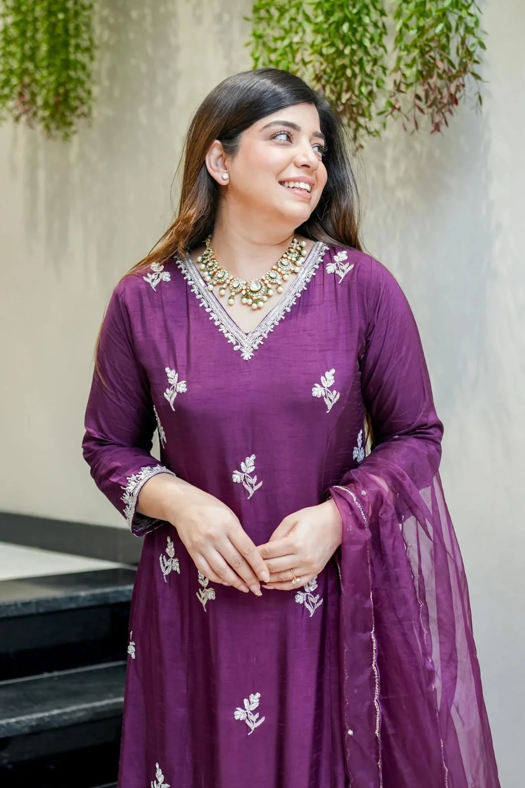 Women's Muslin Kurta Set with Pant and Dupatta in Purple — photo 2 of 6