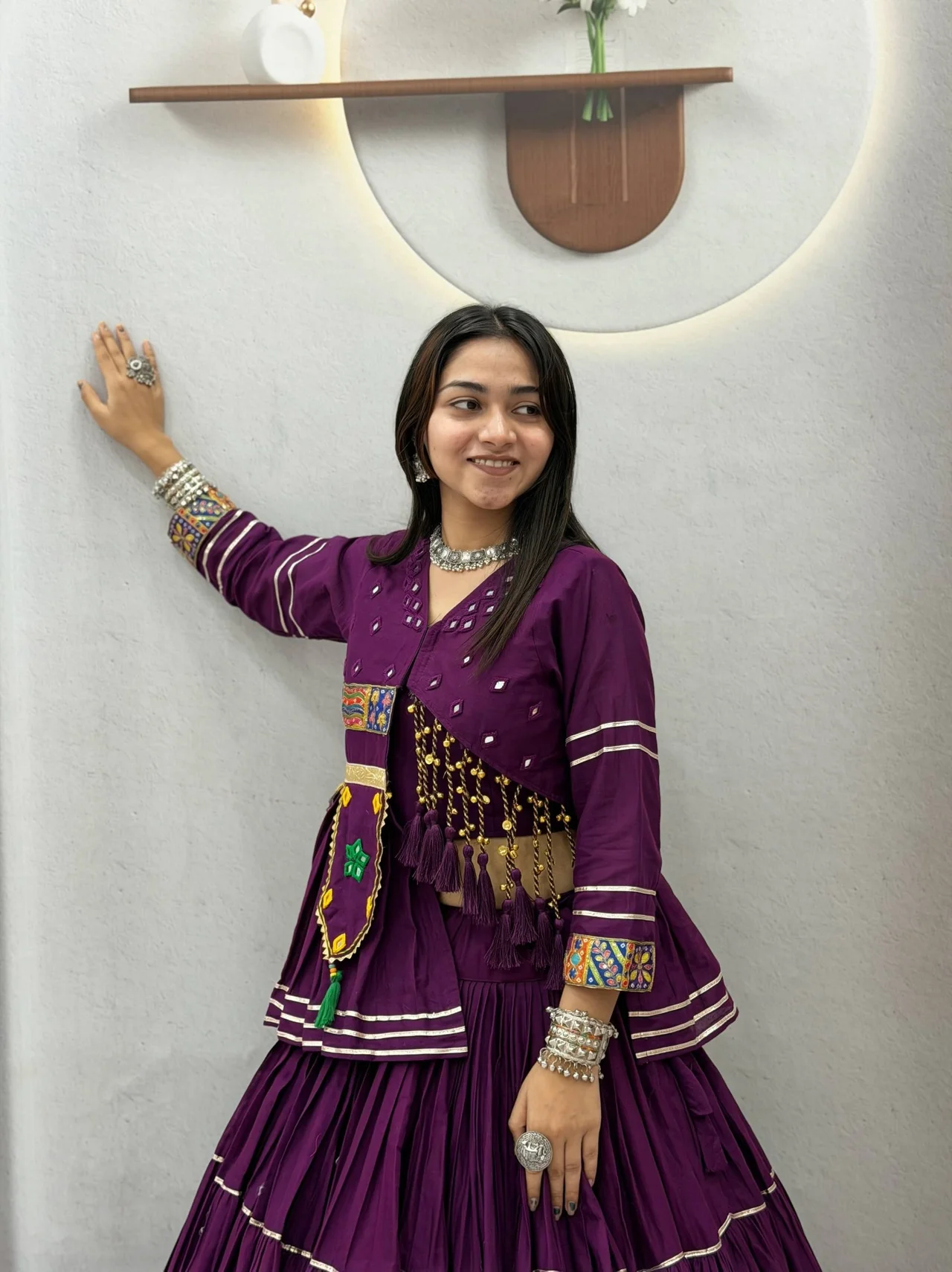 Vidala Clothings Navratri Special Hand Work Pure Cotton Lehenga Choli Set in Wine — photo 4 of 6