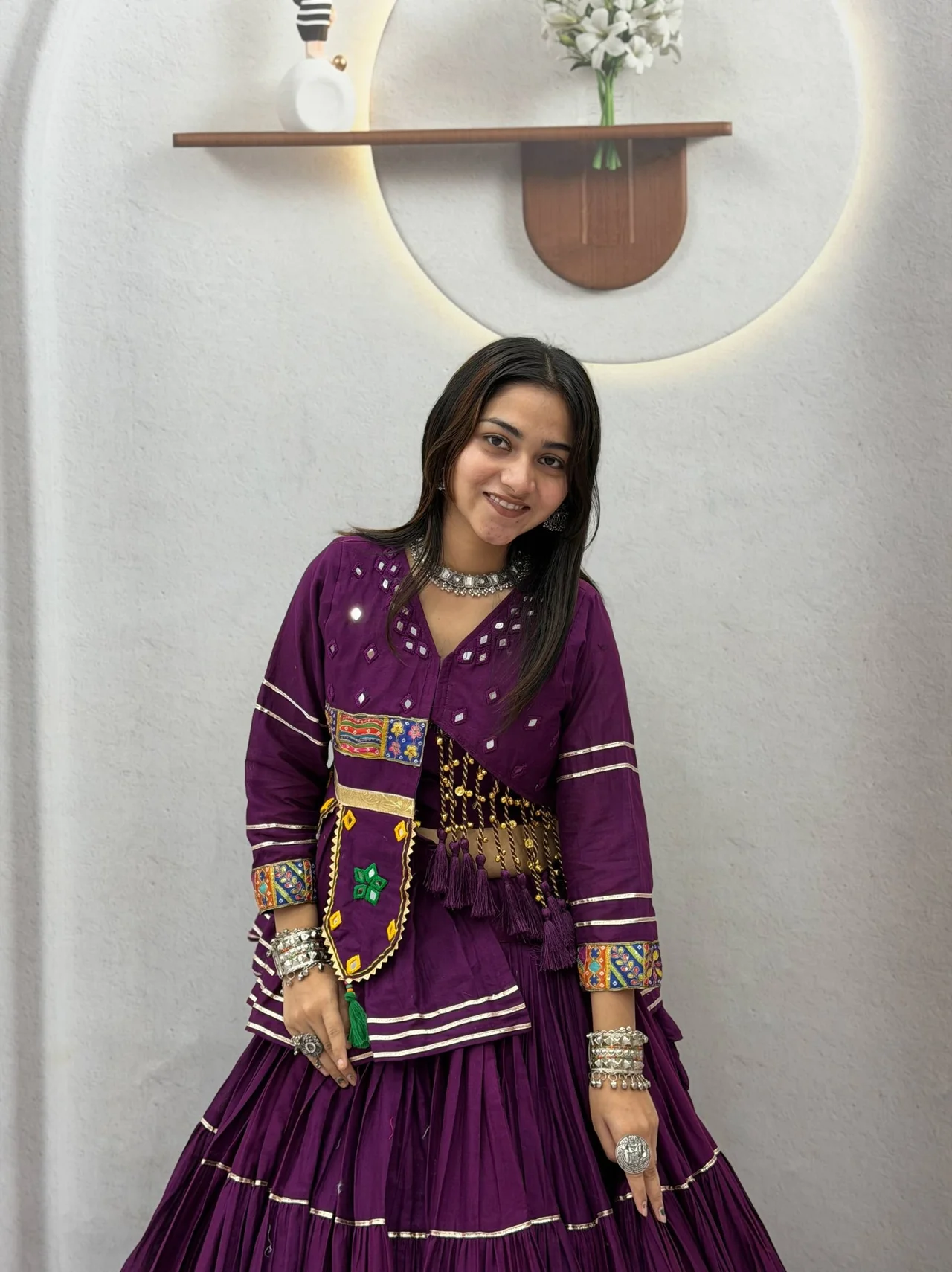 Vidala Clothings Navratri Special Hand Work Pure Cotton Lehenga Choli Set in Wine — photo 6 of 6