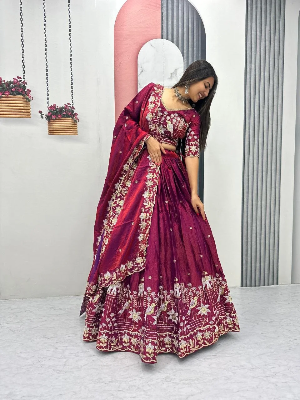 Festival Special To Glass Silk Lehenga Choli for Women with Embroidery Work, 3 Meter Flair & Heavy Embroidery Thread Sequence Dupatta in Rani Pink — photo 3 of 6