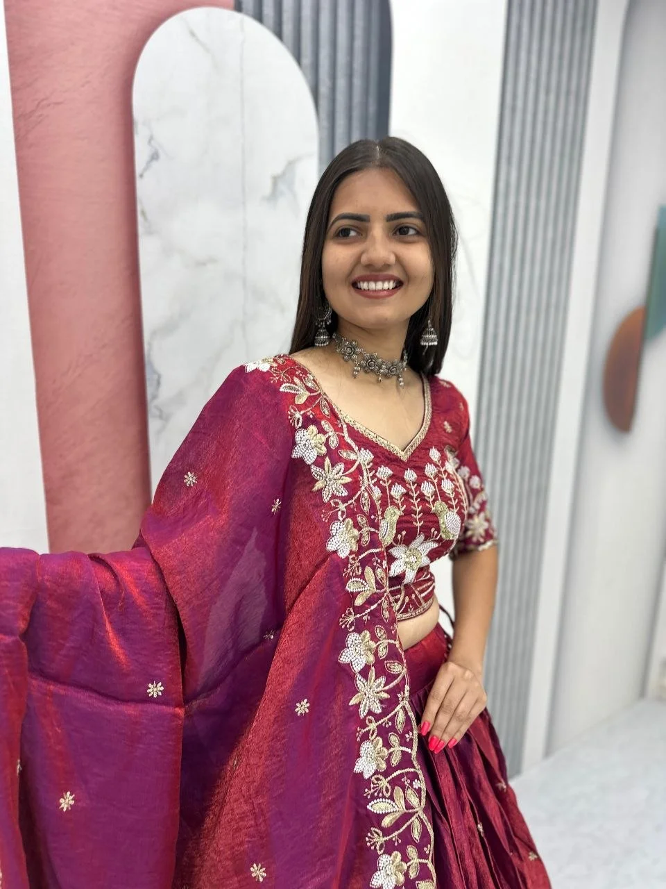 Festival Special To Glass Silk Lehenga Choli for Women with Embroidery Work, 3 Meter Flair & Heavy Embroidery Thread Sequence Dupatta in Rani Pink — photo 6 of 6