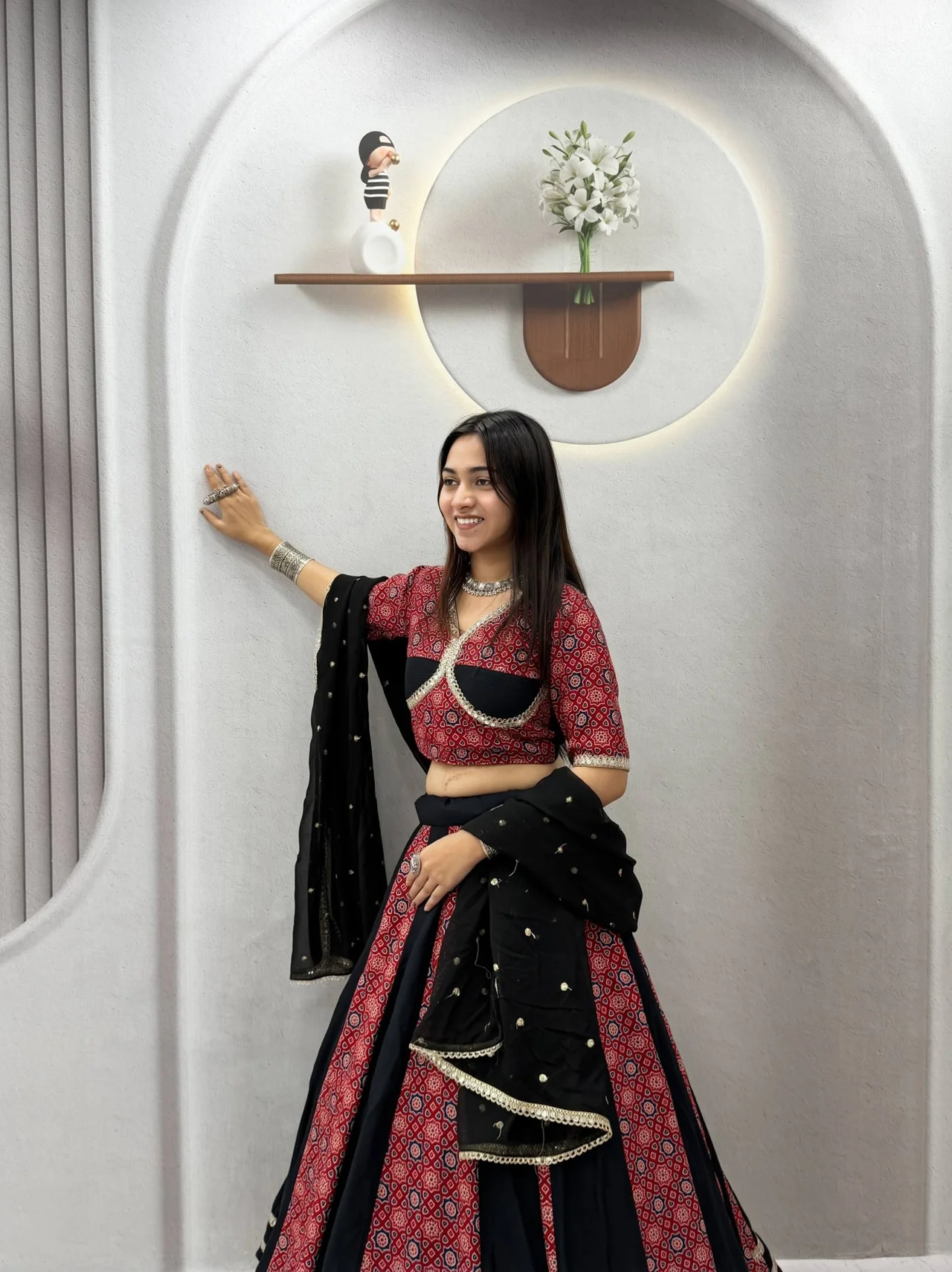 Vidala Clothings Navratri Special Ajrak Lehenga Choli with Vintage Dupatta in Multicolour — photo 5 of 6