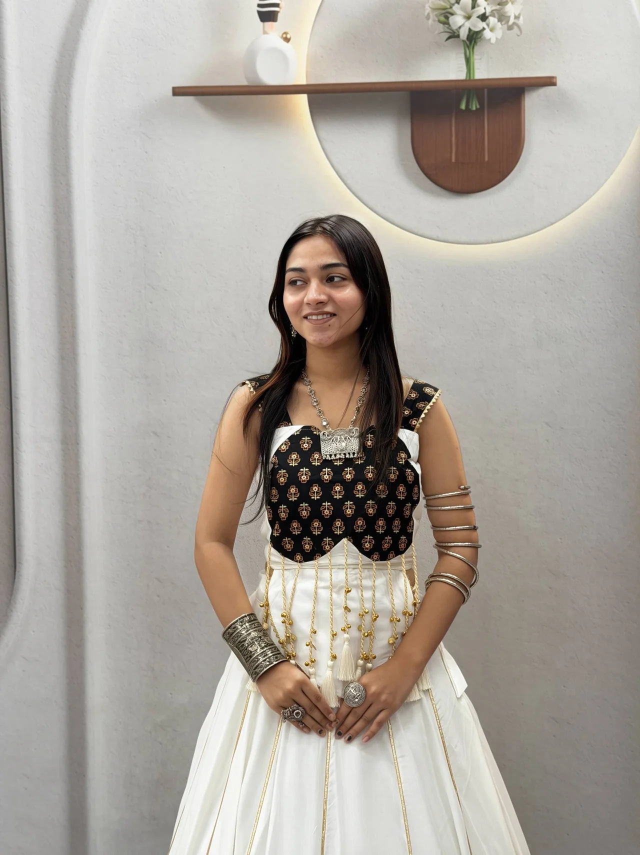 Vidala Clothings Navratri Special Ajrak Pure Cotton Lehenga Choli in White — photo 3 of 6