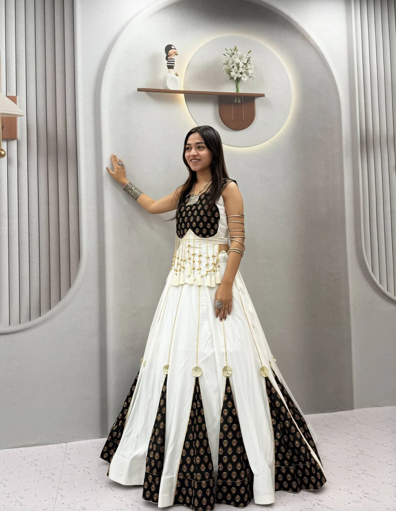 Vidala Clothings Navratri Special Ajrak Pure Cotton Lehenga Choli in White — photo 4 of 6