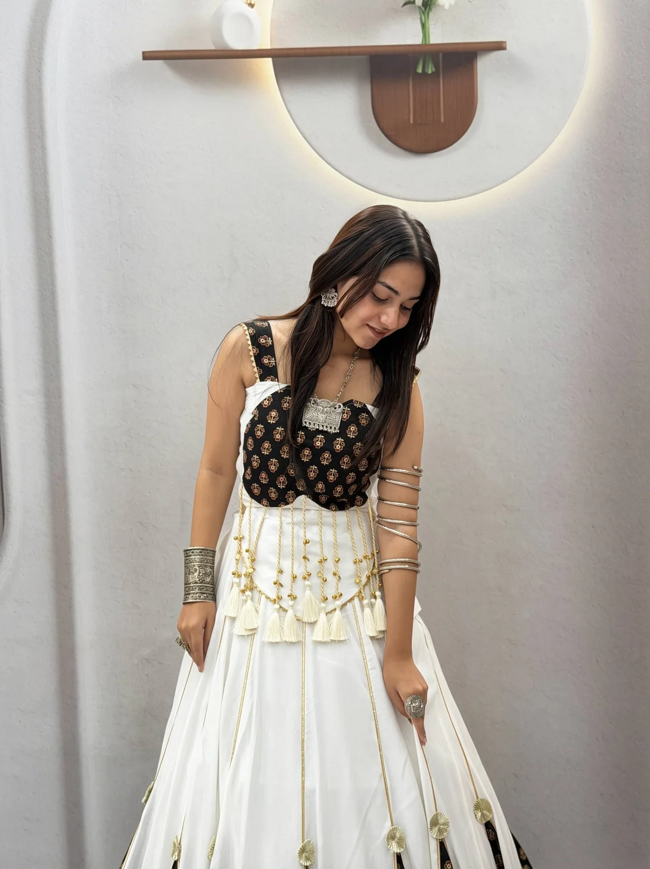 Vidala Clothings Navratri Special Ajrak Pure Cotton Lehenga Choli in White — photo 5 of 6
