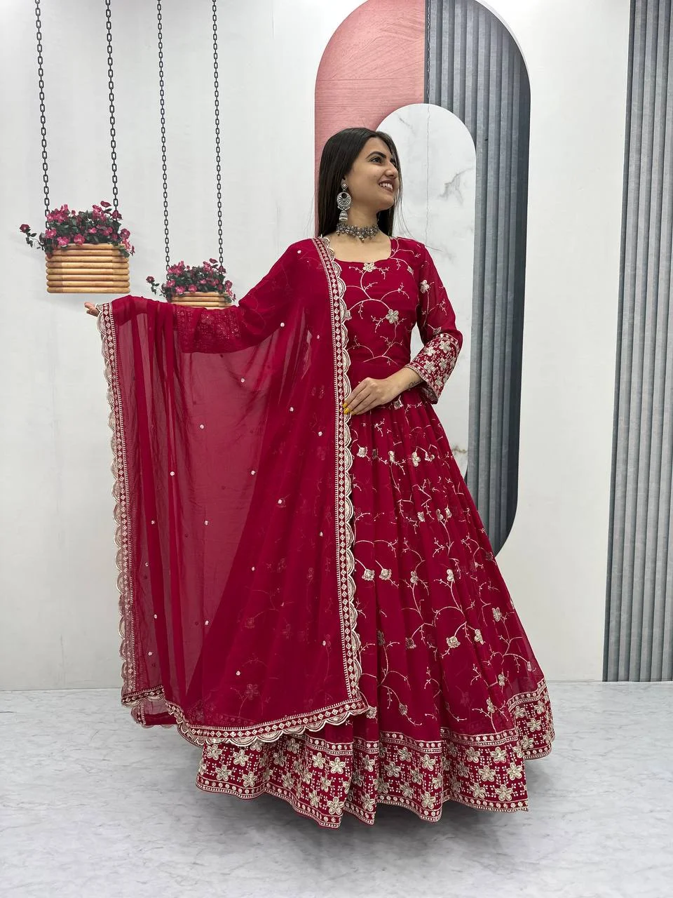 Vidala Clothings Partywear Gown & Dupatta Set in Rani Pink — photo 2 of 6