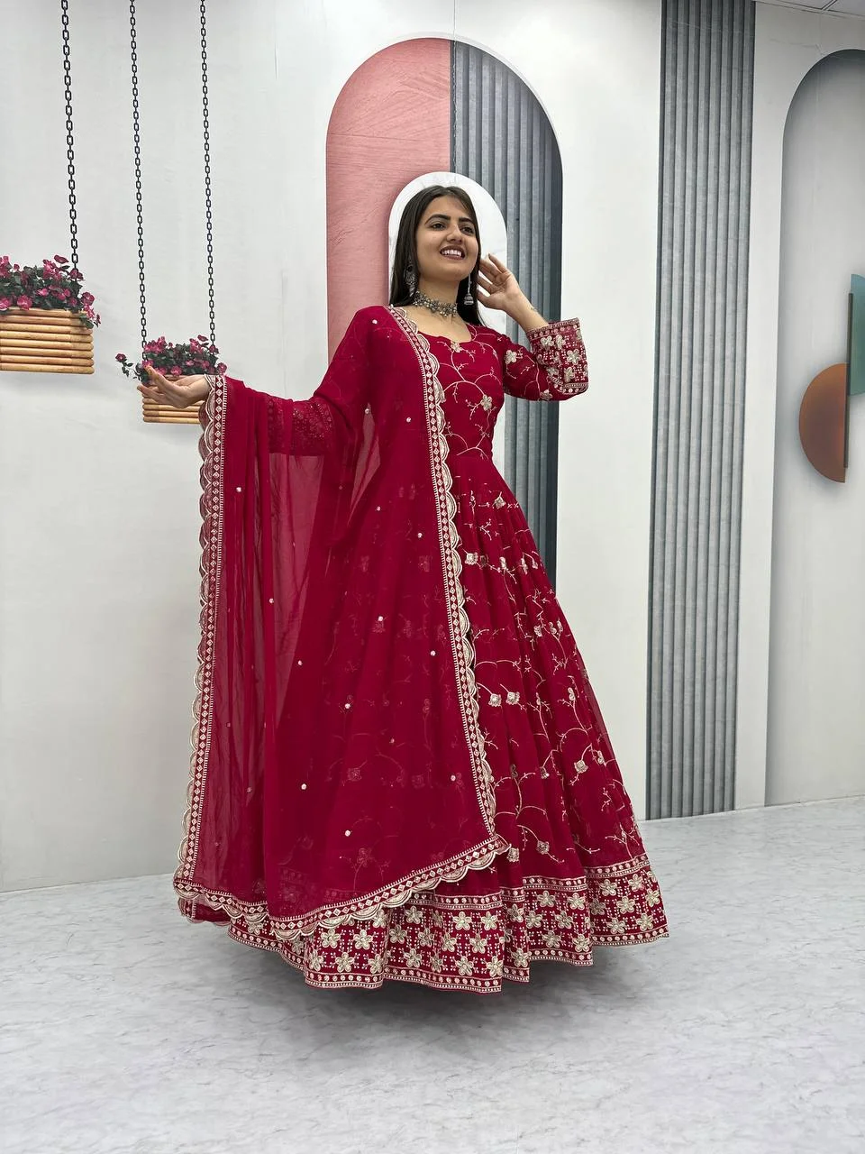Vidala Clothings Partywear Gown & Dupatta Set in Rani Pink — photo 3 of 6
