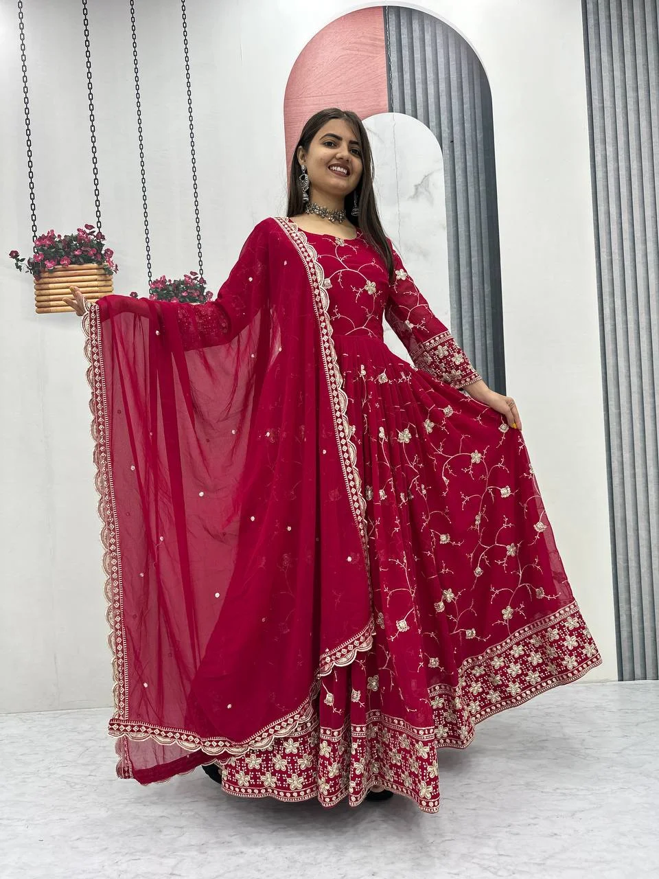 Vidala Clothings Partywear Gown & Dupatta Set in Rani Pink — photo 4 of 6