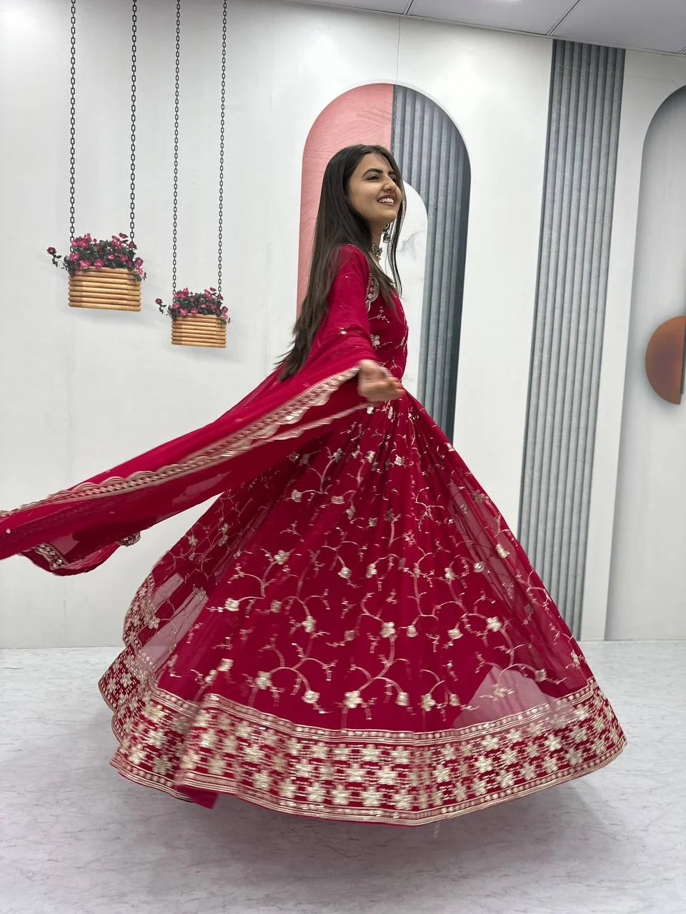 Vidala Clothings Partywear Gown & Dupatta Set in Rani Pink — photo 5 of 6