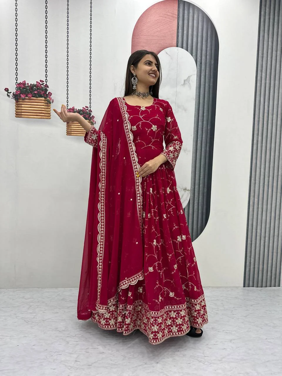 Vidala Clothings Partywear Gown & Dupatta Set in Rani Pink — photo 6 of 6