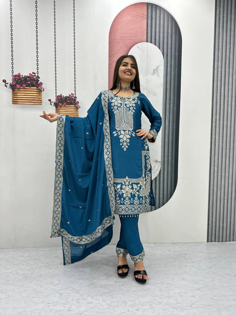 Vidala Clothings New Designer Party Wear Suit Pant & Dupatta Set in Blue — photo 3 of 5