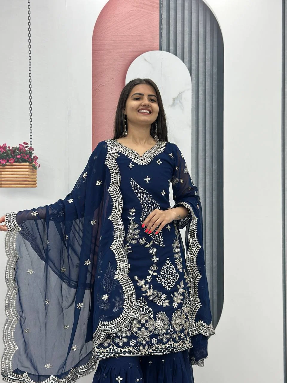 Vidala Clothings New Party Wear Top Sarara & Dupatta Set in Blue — photo 3 of 8