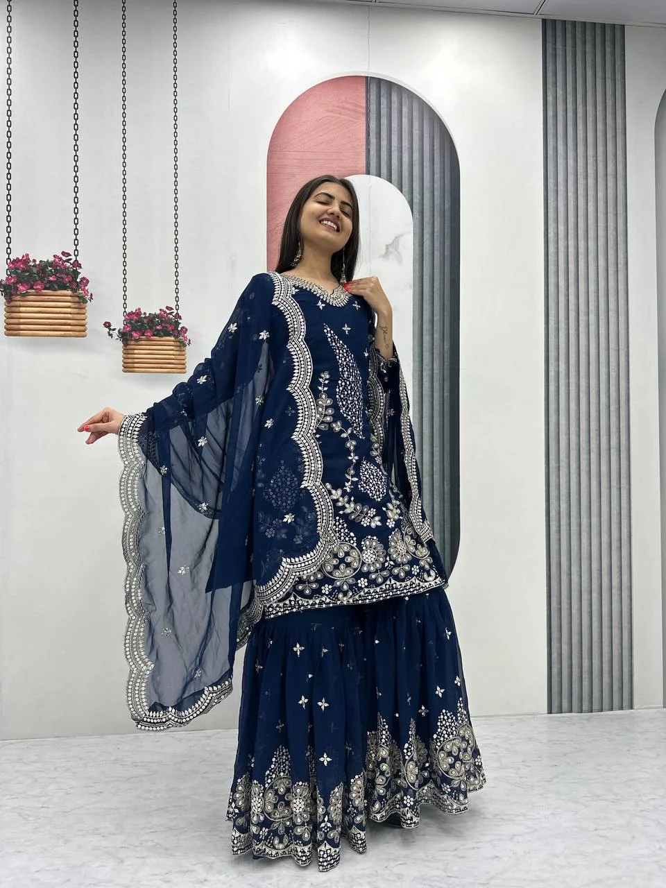 Vidala Clothings New Party Wear Top Sarara & Dupatta Set in Blue — photo 4 of 8