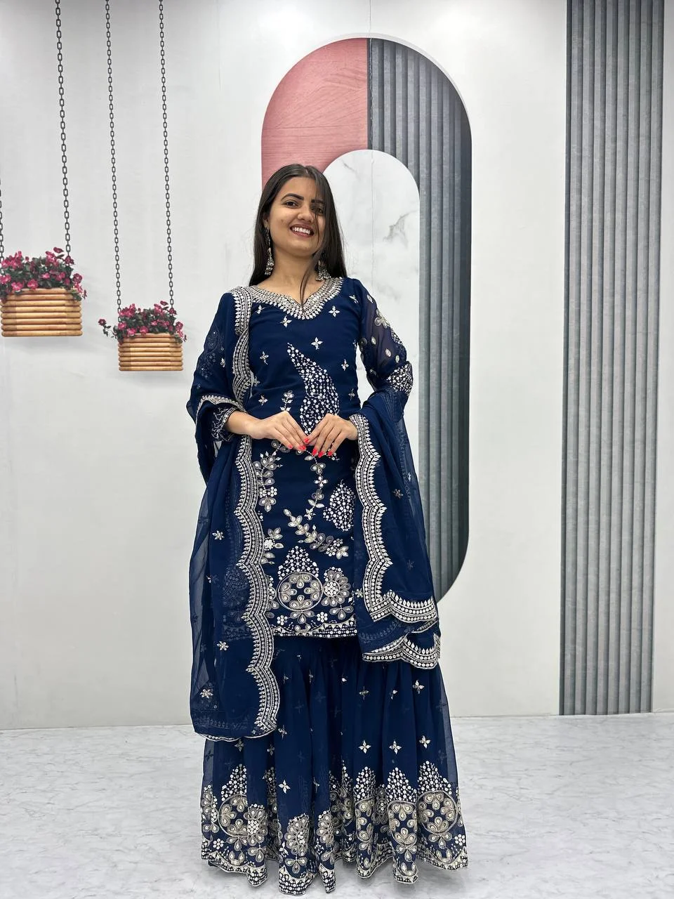 Vidala Clothings New Party Wear Top Sarara & Dupatta Set in Blue — photo 5 of 8