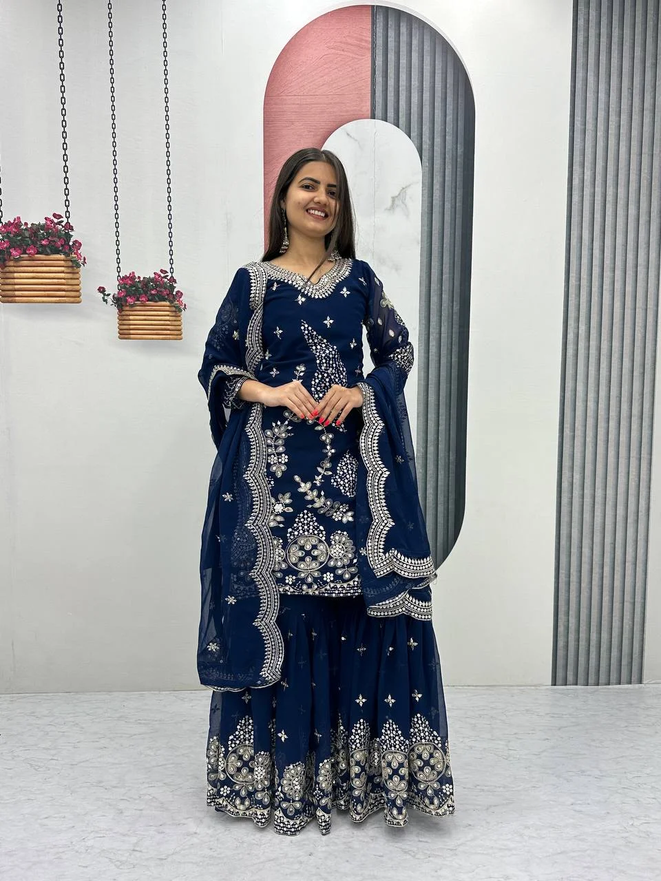 Vidala Clothings New Party Wear Top Sarara & Dupatta Set in Blue — photo 7 of 8