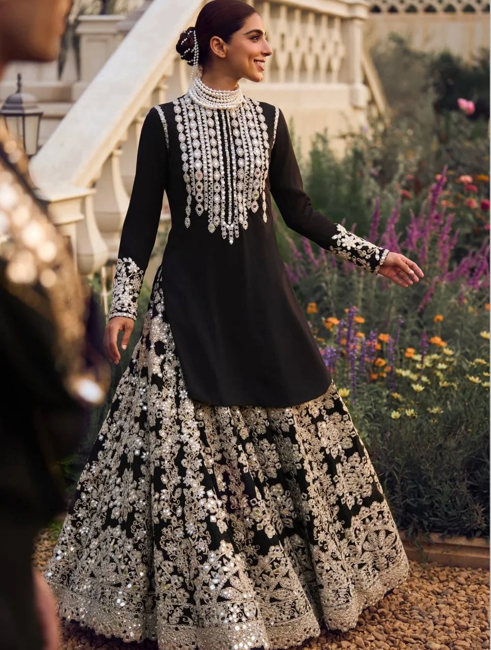 Vidala Clothings Embroidered Lehenga Top & Dupatta Set in Black — photo 2 of 8