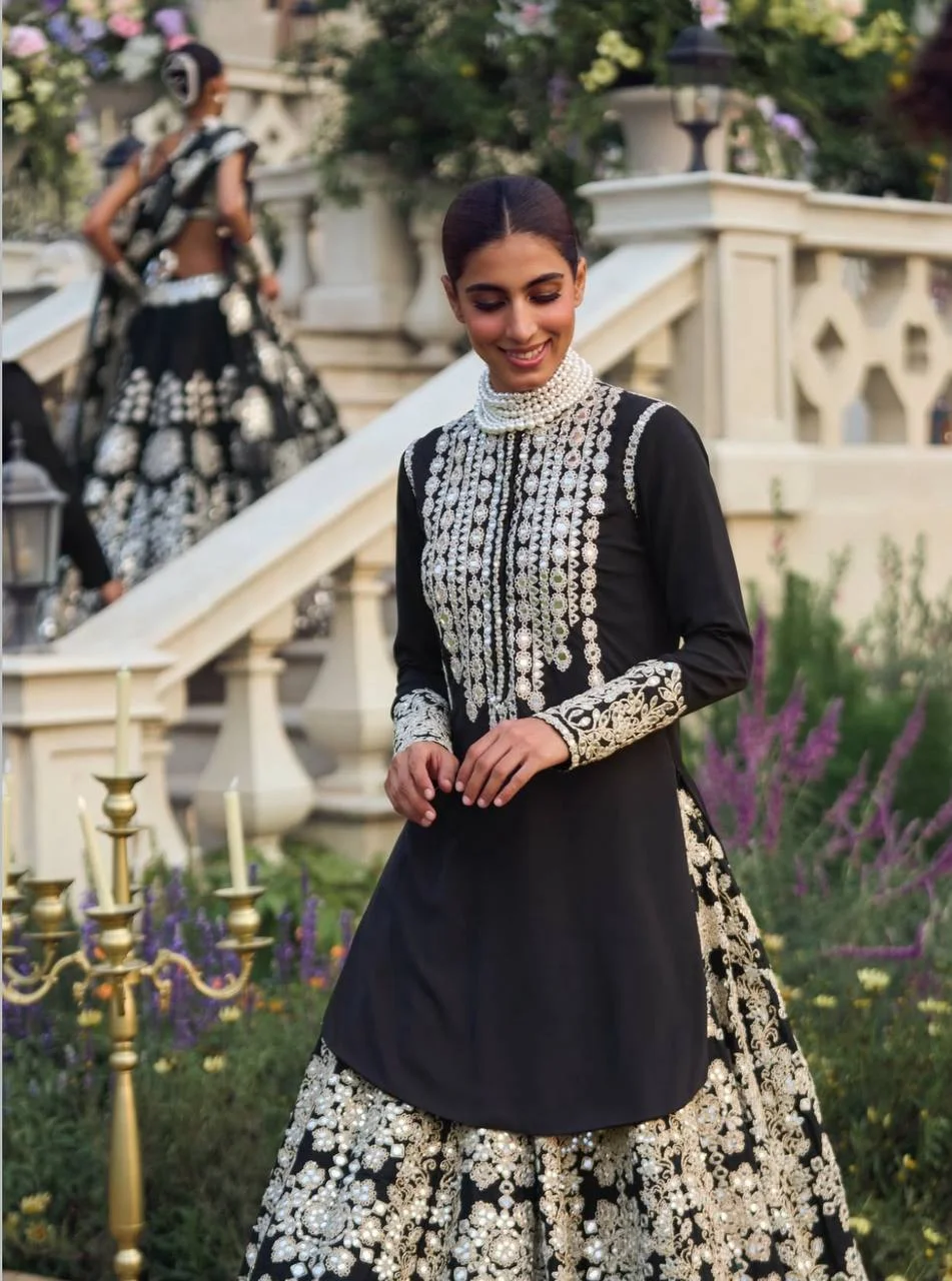 Vidala Clothings Embroidered Lehenga Top & Dupatta Set in Black — photo 7 of 8