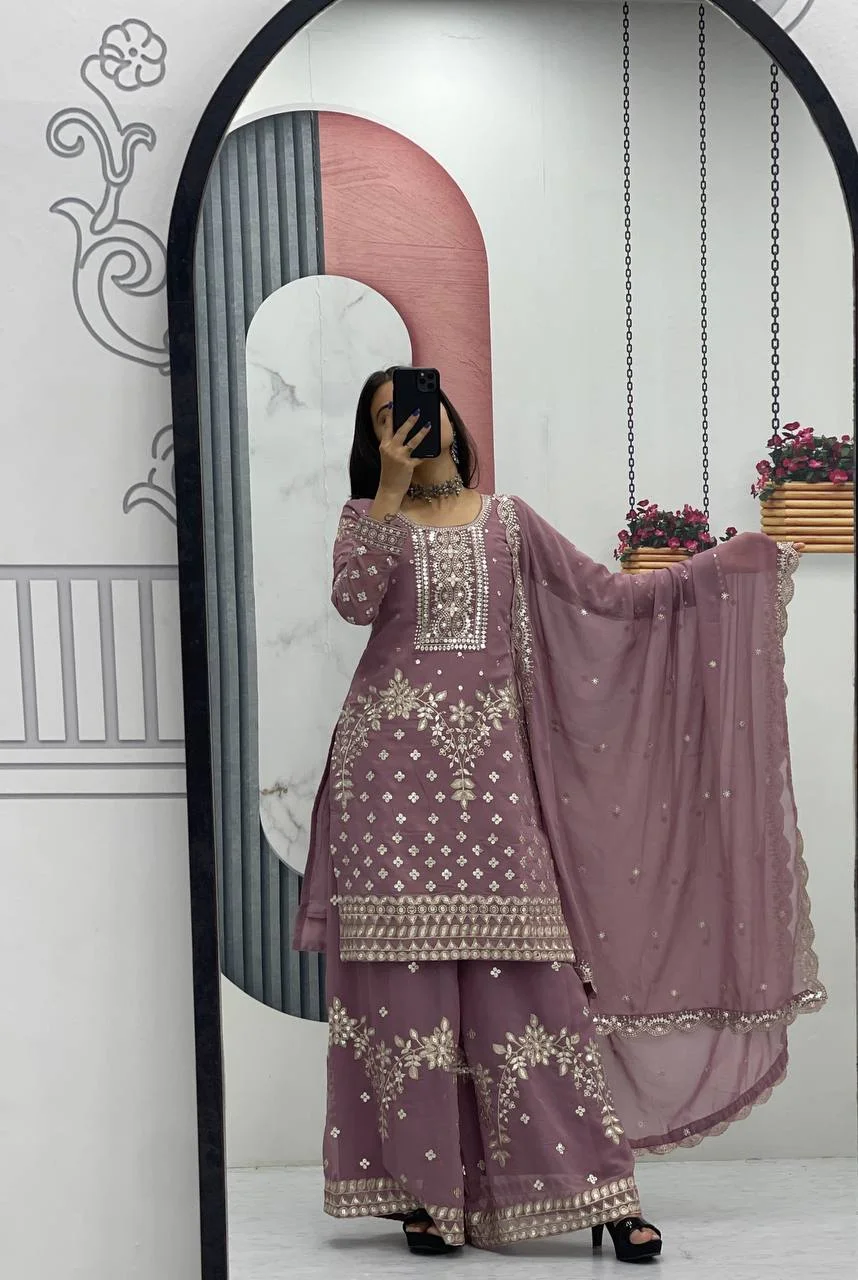 Vidala Clothings New Designer Party Wear Top Palazzo & Dupatta Set in Lavender — photo 2 of 10
