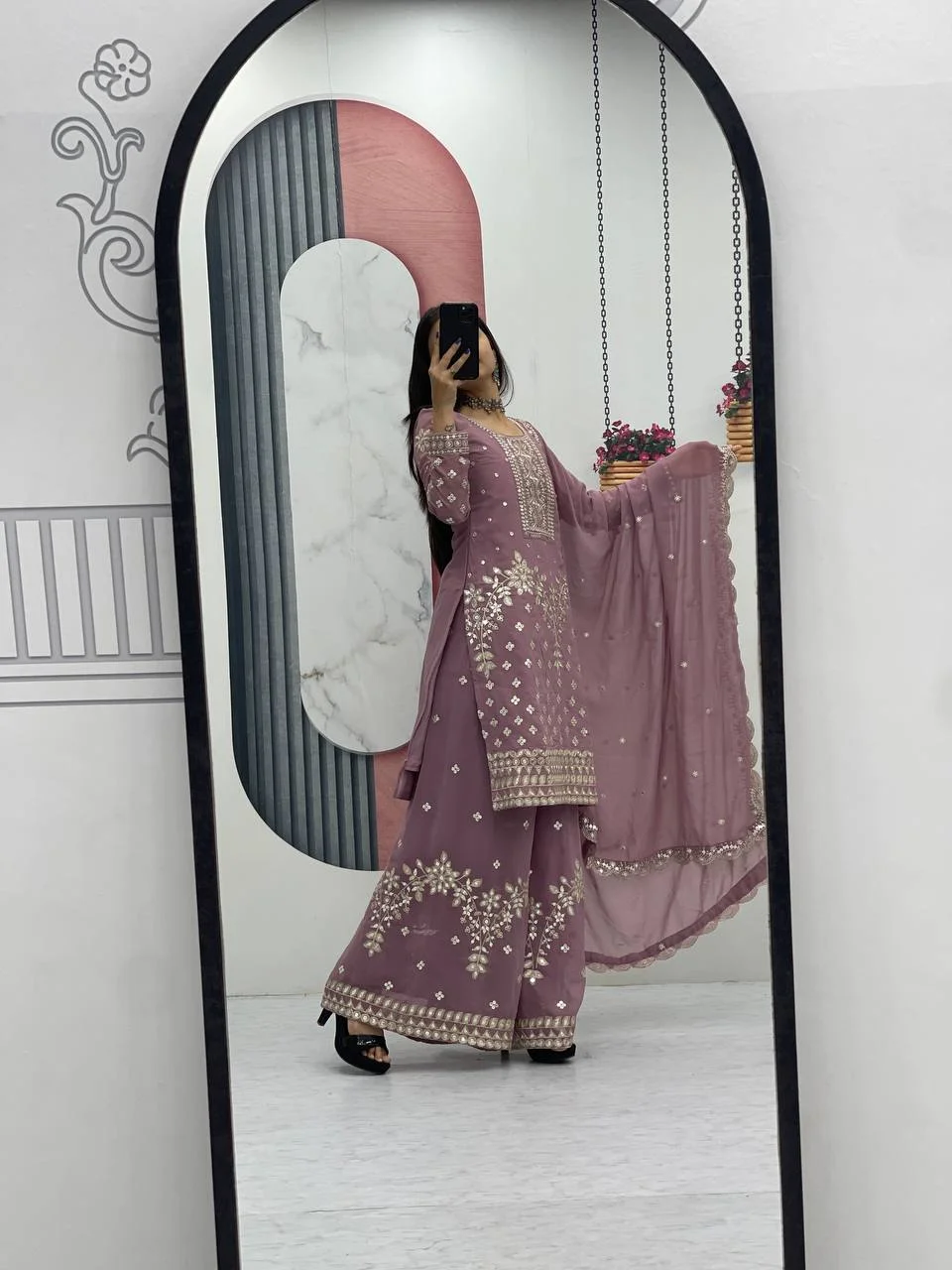 Vidala Clothings New Designer Party Wear Top Palazzo & Dupatta Set in Lavender — photo 3 of 10
