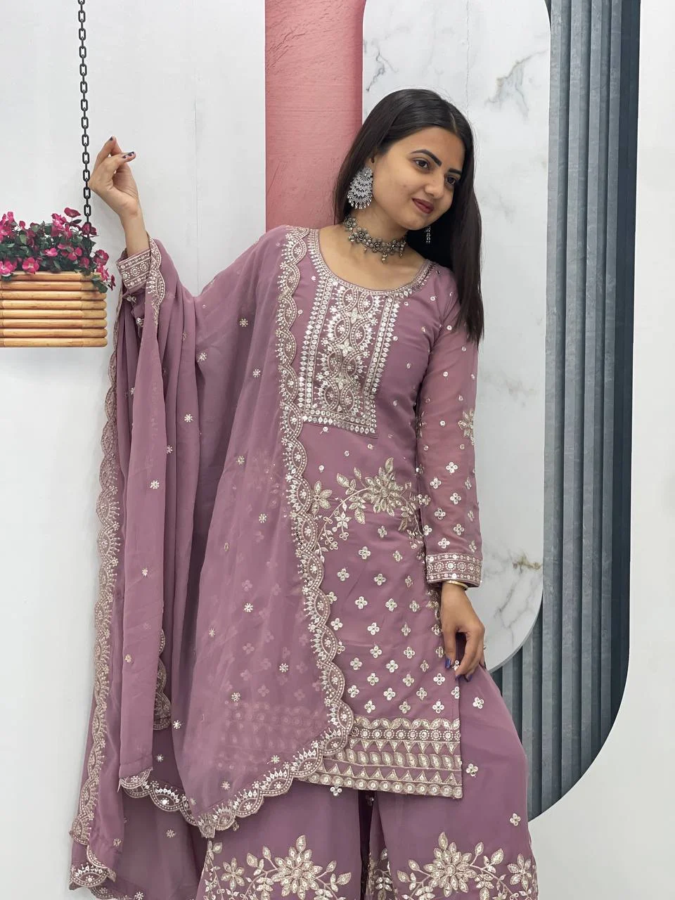 Vidala Clothings New Designer Party Wear Top Palazzo & Dupatta Set in Lavender — photo 4 of 10