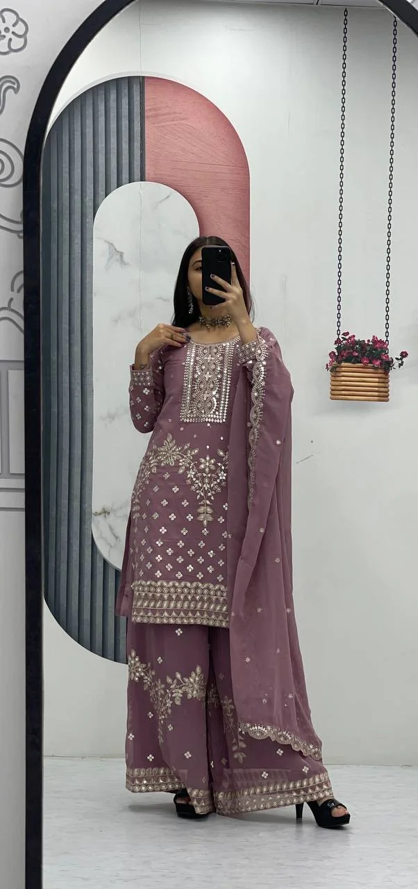 Vidala Clothings New Designer Party Wear Top Palazzo & Dupatta Set in Lavender — photo 5 of 10