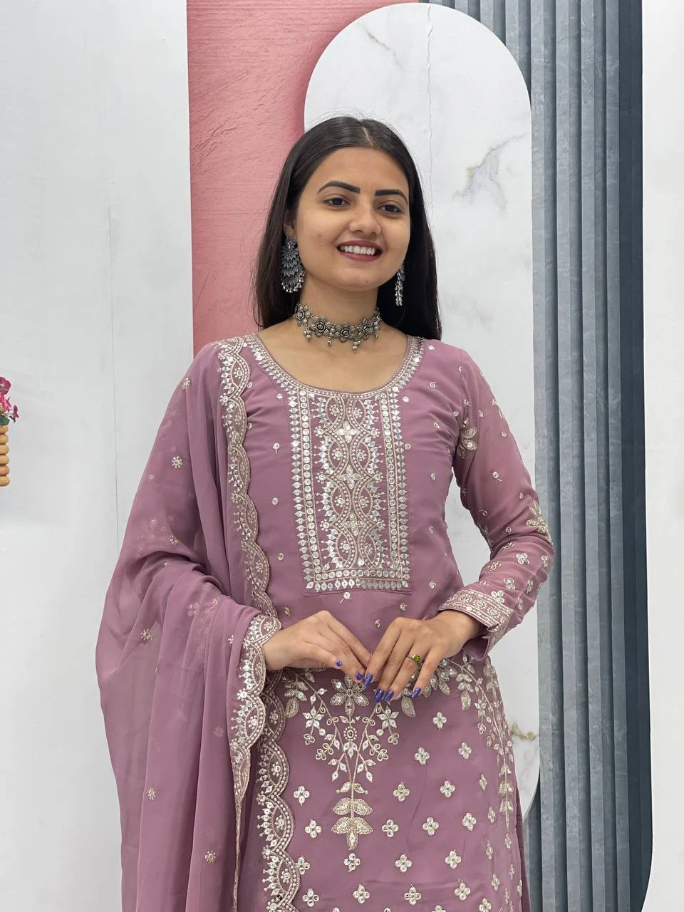 Vidala Clothings New Designer Party Wear Top Palazzo & Dupatta Set in Lavender — photo 6 of 10